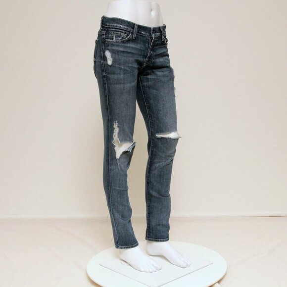 7 For All Mankind Josefina Distressed Mid Rise Straight Leg Jeans - Picture 2 of 15